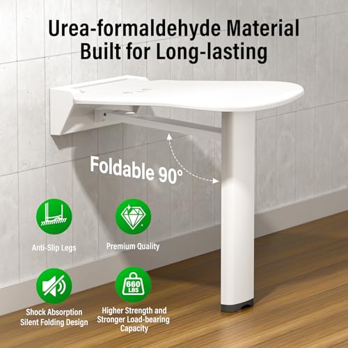 16-Inch Wall-Mounted Folding Shower Seat, Stable Anti-Slip Chair Legs Foldable Shower Chair, Textured Seat Surface Suitable for Seniors Disable(ADA Compliant), Maximum Capacity 660 lb - size: 16 inches