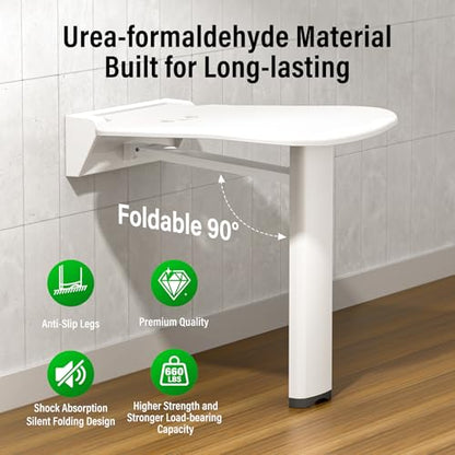 16-Inch Wall-Mounted Folding Shower Seat, Stable Anti-Slip Chair Legs Foldable Shower Chair, Textured Seat Surface Suitable for Seniors Disable(ADA Compliant), Maximum Capacity 660 lb - size: 16 inches