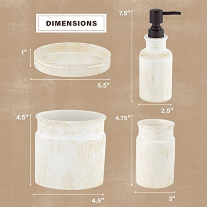 Creative Scents Rustic Luxe Beige 4 Piece Bathroom Accessories Set | Includes Soap Dispenser, Toothbrush Holder, Tumbler Cup & Soap Dish - style: 4 Piece Set