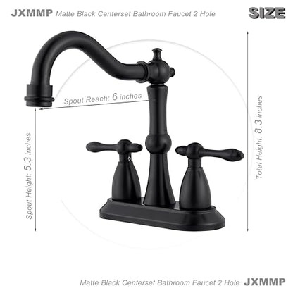 Matte Black Antique Bathroom Sink Faucet, Stainless Steel 4 inch Centerset Vanity Faucet with Drain and Supply Hose, Black Sink Faucet Bathroom 2 Hole - color: Matte Black