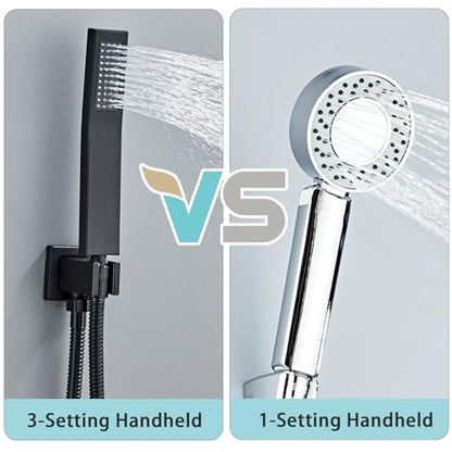 10 Inch Shower Faucet Set Ceiling Mount, High Pressure Rainfall Shower System, Square Rain Shower Spray Combo Luxury Shower Fixtures Matte Black - color: Matte Black, style: 10 Inch