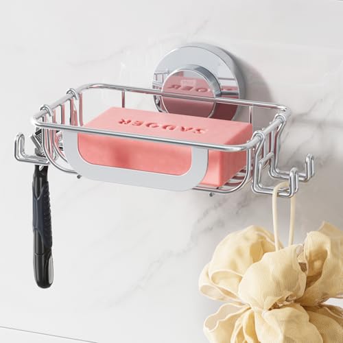 TAILI Soap Holder Soap Dish for Shower, Suction Cup Soap Holder for Shower Wall, Bathroom Accessories, Removable Strong Hold Soap Saver, Drill Free - color: Silver, size: 1 Tier