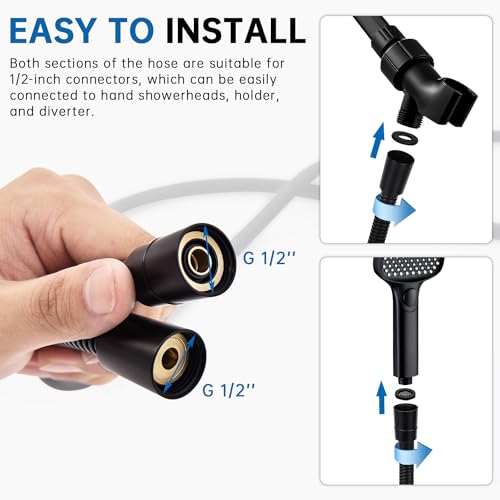 G-Promise Solid Metal Shower Arm Diverter with Handshower Mount,86 Inch Stainless Steel Long Shower Hose,Flexible and Tangle-Free, for Shower and Pet Shower, Clean Bathroom Corners(Matte Black)