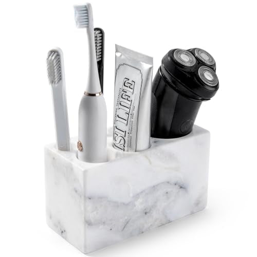 BCS Toothbrush Holder for Bathrooms, 6 Slots Open-Bottom Marble Toothbrush Organizer, Makeup Brush Stand Toothbrush Storage Collection for Bathroom Countertop Vanity Organization - Grigio Fantasy - color: Grigio Fantasy, size: 6 Slots (Rectangle)