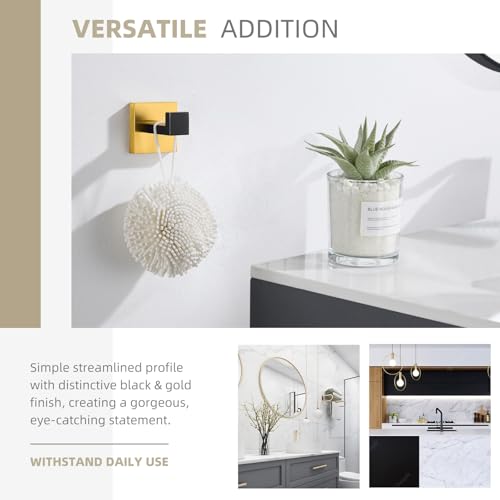 Angle Simple Towel Hook Black & Gold, Bathroom Square Robe Coat Hook | SUS304 Stainless Steel, Kitchen Hand Towel Holder, Shower Bathrobe Hanger, Screw Mount - color: Black & Gold, size: 1 Pack