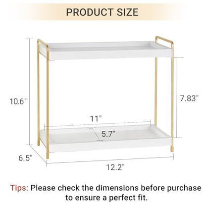 Mkono Bathroom Counter Organizer, 2 Tier Countertop Bathroom Decor Wood Storage Sink Shelf for Vanity Kitchen Coffee Station Home Office, Makeup Tray for Cosmetic Skincare Perfume, Gold and White