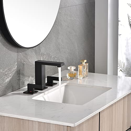 sumerain Widespread Matte Black Bathroom Sink Faucet 8 Inch 3 Hole Lavatory Faucet Vanity Faucet with Y Shape Quick Connect Hose - color: Matte Black