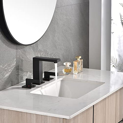 sumerain Widespread Matte Black Bathroom Sink Faucet 8 Inch 3 Hole Lavatory Faucet Vanity Faucet with Y Shape Quick Connect Hose - color: Matte Black