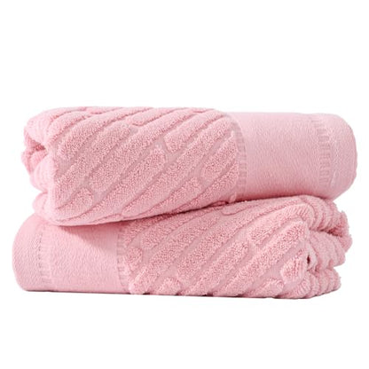 sense gnosis Pink Hand Towels Diagonal Bar Pattern 13" X 29", 2PC | 100% Terry Cotton Towel Super Soft Highly Absorbent Face Towel for Bathroom - color: Pink