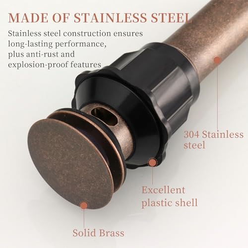 5/8 Inch Bathroom Faucet Vessel Vanity Sink Pop Up Drain Assembly Stopper | with Overflow Push & Seal Copper by Homevacious - color: Copper, style: With Overflow