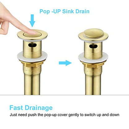 CREA Bathroom Sink Drain, Bathroom Sink Stopper with Drain Hair Catcher Pop Up Drain 1 1/2" for Bathroom Vanity Kitchen Sink with Overflow, Gold - color: Gold