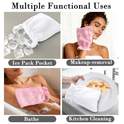 VOOVA & MOVAS Bath Gloves 6 Pack Pink Stripe,European Style with Loop | Body Wash Gloves, Gentle Texture, Durable Cotton Fabric, Ideal for Face Care, Shower and Home Use. - color: Jacquard Pink Stripe & White, size: 6PC Bath Mitts