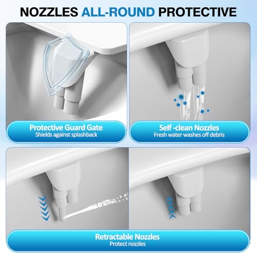 Non-Electric Bidet Attachment, Self-Clean Dual Nozzles, Adjustable Pressure | Ultra Slim Intuitive One-Touch, Retractable Nozzle Structure, Cold Water Rear & Feminine Washing Modes, Stainless Steel Iniet