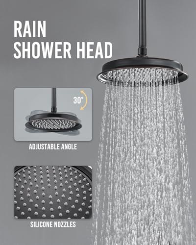 DASAN Antique Dual Shower Head Faucet Set, Oil Rubbed Bronze Dual Rain Shower Head System Complete Double Head Shower Fixture Combo, 9'' & 6'' Dual Rainfall Overhead Shower with Handheld, Valve & Trim - color: Oil Rubbed Bronze