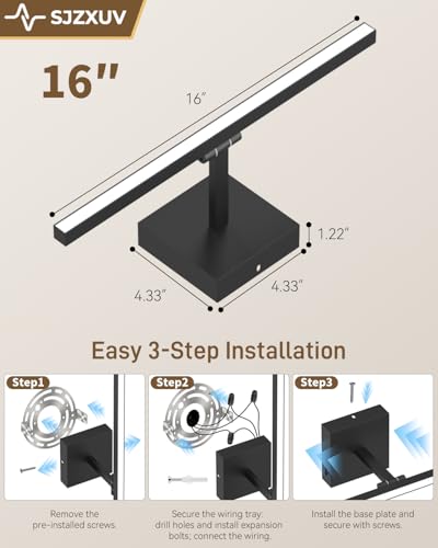 Black Bathroom Vanity Light Fixtures, Morden Vanity Lights with 5CCT&Dimmable Wall Sconce Lamp, 16IN Rotatable Vanity Bath Fixture Over Small Mirror For Bathroom Restroom Bedroom Hallway-ETL Certified - size: 16IN