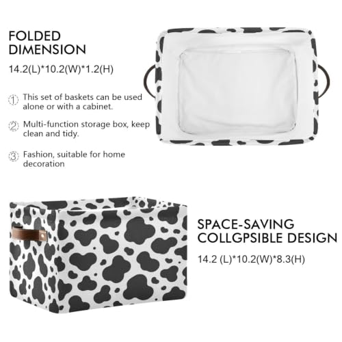 Black Cow Pattern Storage Baskets 1 Pack | Collapsible Open Home Storage Bin with Handle for Home Bedroom Cloth
