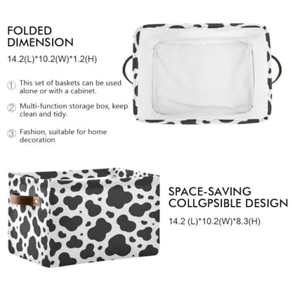 Black Cow Pattern Storage Baskets 1 Pack | Collapsible Open Home Storage Bin with Handle for Home Bedroom Cloth