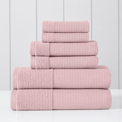 Modern Threads Waffle-Rib 6-Piece Towel Set – Premium Cotton Bath Towels, Ultra-Absorbent & Soft, Elegant Waffle Texture for Bathroom & Spa, Petal - color: Petal