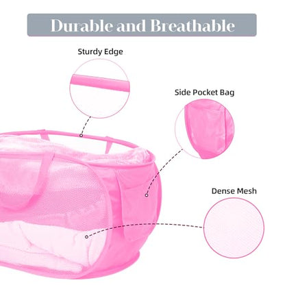 4 Pcs Durable Collapsible Laundry Baskets, Foldable Large Opening Pop Up Laundry Hamper with Pocket, Clothes Hamper with Handles for Laundry, Bathroom, Kids Room, Dorm or Travel Pink - color: 4 x Pink