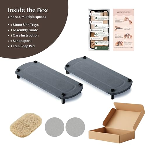 2PCS Absorbing Stone Soap Tray, Quick Dry Diatomaceous Earth Drying Rack | Self-draining, mold-resistant water absorbing soap holder; shower caddy, soap dispenser & sponge organizer, kitchen bathroom. - color: Dark Gray