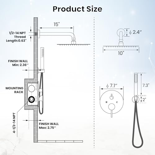 gotonovo Shower Faucet Set with Rough-in Valve Trim Kit,Matte Black | 10 Inch Round Rain Showerhead with Handheld Spray,Bathroom Wall Mount Shower System Complete Combo,2-in-1 Diverter,All Metal - color: Black