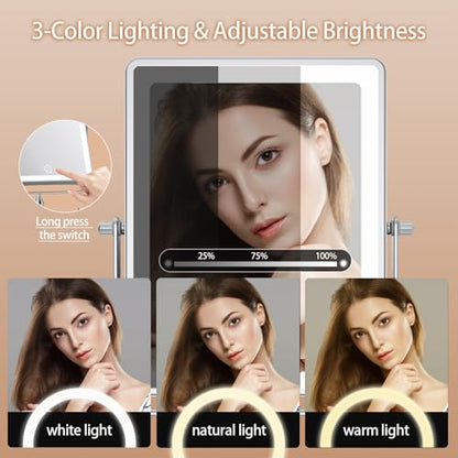 FASCINATE 8.7" 4500mAh Rechargeable Wall Mounted Makeup Mirror (Chrome) | Double Sided 1X 30X Rectangle Wall Mounted Magnifying Mirror with Light, 3 Color Setting, Extended Arm 360° Foldable - color: Chrome a