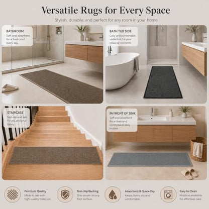 15'' Wide Long Bath Runner Mat, Super Absorbent Non-Slip Bathroom Rug, 39'' (Black/Brown, 15''X39'') - color: Black/Brown, size: 1'3" x 3'3" (Rectangular)