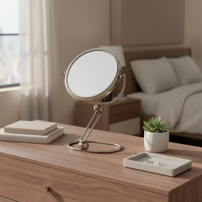 JERDON 5.5" Tabletop Makeup Mirror - 10X Magnification - Nickel - MC450N | Folding Compact for Travel, 1X Reverse Side, 10" Open Height - size: 1"L x 5.8"W