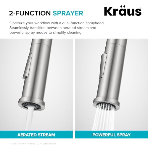 KRAUS Torak Pull Down Kitchen Faucet in Spot-Free Stainless Steel with 2 Function Sprayer, Pre-Attached Water Lines, and Mounting Hardware, KPF-2841SFS - color: Spot Free Stainless Steel, style: Pull-Down Square Arc Faucet