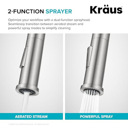 KRAUS Torak Pull Down Kitchen Faucet in Spot-Free Stainless Steel with 2 Function Sprayer, Pre-Attached Water Lines, and Mounting Hardware, KPF-2841SFS - color: Spot Free Stainless Steel, style: Pull-Down Square Arc Faucet