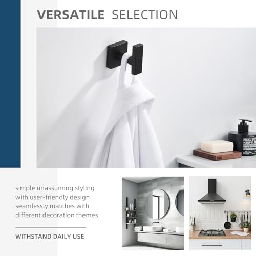 Angle Simple Towel Hook for Bathroom, Robe Coat Hook for Wall, Matte Black | Rustproof SUS304 Stainless Steel, Square Storage Holder, No Falling Off, Use in Bedroom Kitchen Entryway Closet, Screws Mount - color: Matte Black