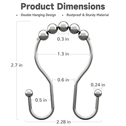 Bathway Shower Curtain Hooks Chrome Shower Curtain Rings Rust Proof, Smooth Glide Double Shower Curtain Hooks, 12Pcs Shower Curtain Hangers, Shower Hooks for Shower Curtain Bathroom Shower Rod Hooks - color: Chrome