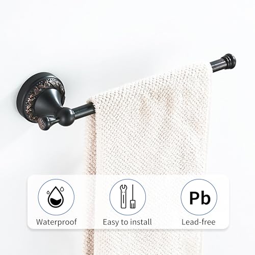 Oil Rubble Bronze Brass Bath Towel Holder Towel Rack, Wall Mounted Black Bathroom Hardware Accessories, Pattern Carving Design - color: Towel Holder