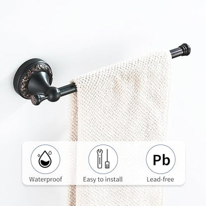 Oil Rubble Bronze Brass Bath Towel Holder Towel Rack, Wall Mounted Black Bathroom Hardware Accessories, Pattern Carving Design - color: Towel Holder