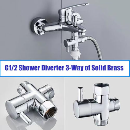 Sink Faucet Switch Valve Brass 3-Way Diverter Splitter G1/2 Adaptor - color: Metal Sliver