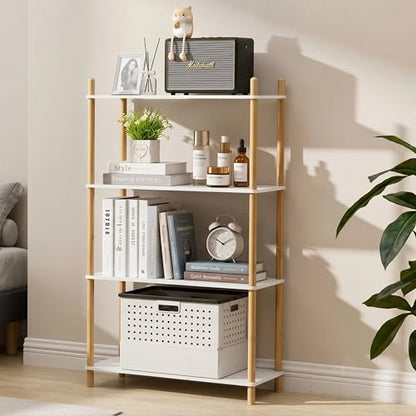 4-Tier Expandable Freestanding Open Bamboo Book Shelf - No-Tool Assembly & Modular,Bathroom Storage Shelf Unit Plant Stand for Small Space, Bedroom, Living Room, Home Office (White, 4-Tier) - color: White 4-tier-1
