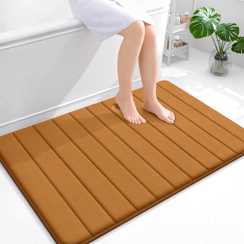 OLANLY Memory Foam Large Bath Mat 44x32, Super Soft Absorbent Bathroom Rugs | Ochre, Quick Dry Bath Rug, Machine Washable Shower Floor Mats, Bathmat Carpet for Bathroom Floor, Tub and Shower - color: Ochre, size: 44" X 32"