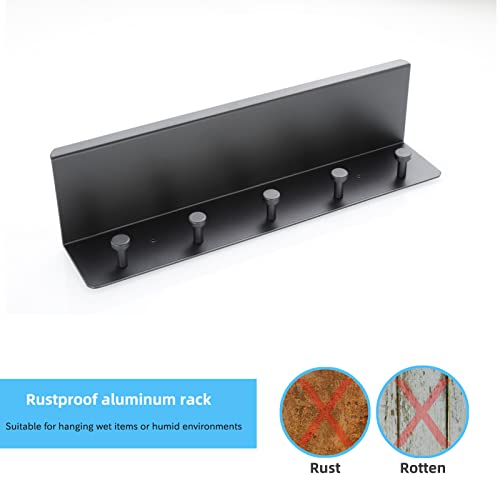 Bathroom Towel Rack Wall Mounted, Rustproof Aluminium Shelf with 5 Bath Robe Hook, Decor Display Storage, Hot Tub Accessories, Hanging Hanger for Hat, Key, Bag Holder, Bathtub