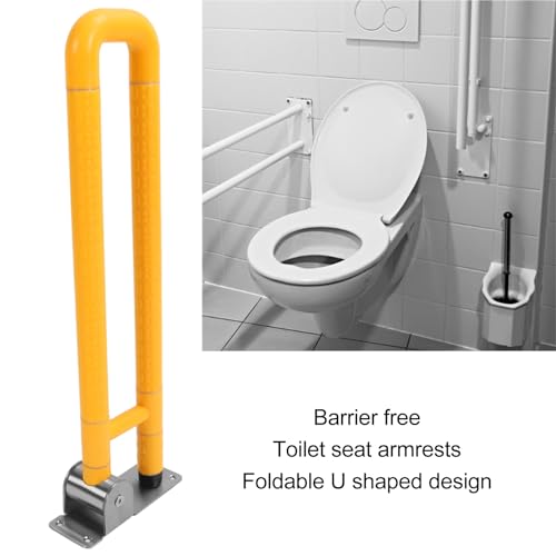 Foldable Toilet Grab Bar Handles, Stainless Steel Flip Up Safety Support Rails, Non Slip Bathroom Seat Assist Bar for Elderly and Disabled, Yellow (Yellow) - color: Yellow