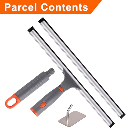 All Purpose 10 inch Shower Squeegee with 2pcs Rubber Wiper Blade Window Squeegee Soft Safe to Clean Shower Door Bathroom Car Windshield Glass Mirrors