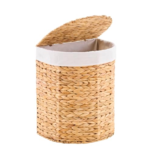 Half Round Wicker Laundry Hamper with Lid and 2 Removable Liner Bags, Handwoven Natural Water Hyacinth Laundry Basket for Dirty Clothes, Natural - color: Natural, size: 60L