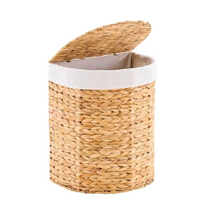 Half Round Wicker Laundry Hamper with Lid and 2 Removable Liner Bags, Handwoven Natural Water Hyacinth Laundry Basket for Dirty Clothes, Natural - color: Natural, size: 60L