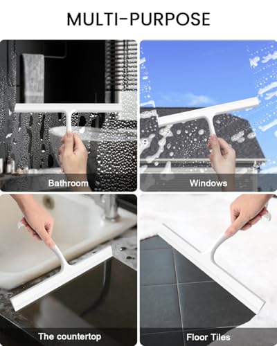 Shower Squeegee for Shower Glass Doors, 10 in Bathroom Squeegee with Hook | Muilt-Purpose Glass Squeegee for Tile, Shower Walls, Window, Car Cleaning, Streak-Free, No-Squeak, Ergonomic Hanging Squeegee - size: 10 Inch