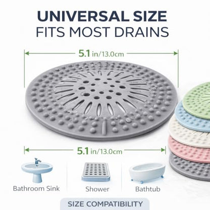 Shower Drain Hair Catcher - 5 Pack Anti-Slip TPR Silicone Drain Covers for Bathroom Tub Sink, Universal Fit Over Shower or Kitchen Sink Garbage Disposal Multi-Color Strainers