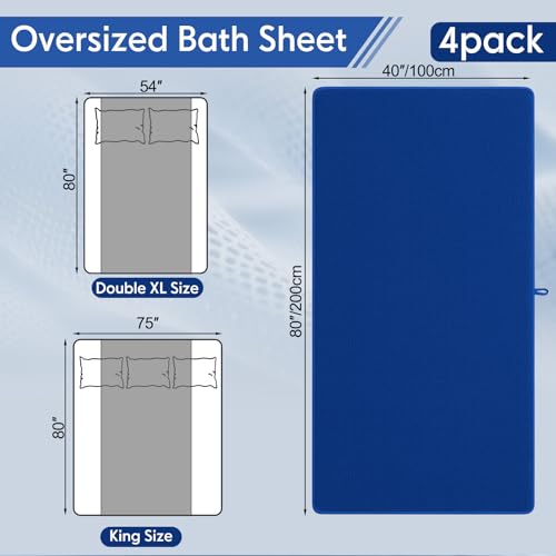 Lounsweer 4 Pcs Extra Large Bath Towel Set 40 x 80 Inches Oversized Bath Sheets for Adults Jumbo Soft Highly Absorbent Coral Fleece Shower Towel for Hotel Bathroom Guest Spa Gym (Navy Blue)
