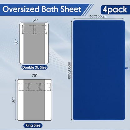 Lounsweer 4 Pcs Extra Large Bath Towel Set 40 x 80 Inches Oversized Bath Sheets for Adults Jumbo Soft Highly Absorbent Coral Fleece Shower Towel for Hotel Bathroom Guest Spa Gym (Navy Blue)