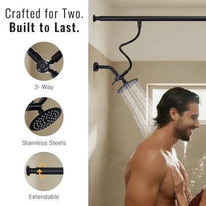 All Metal High Pressure Dual Shower Head for Couples (Matte Black) | Ideal for Couples, All Metal Construction, High Pressure, No Professional Plumber Needed - color: Matte Black