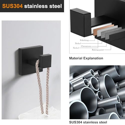 Nolimas Towel Hook Stainless Steel Bathroom Rustproof Clothes Towel Coat Hook Wall Mounted Square Toilet Kitchen, Heavy Duty Door Hanger, 6 Pack, Matte Black - color: Matte Black, size: 6 Pack