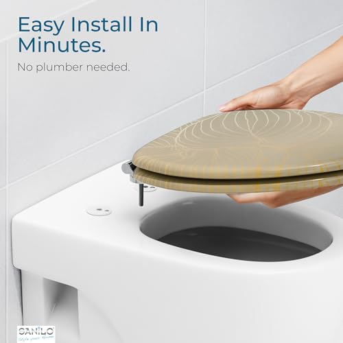 SANILO Wooden Toilet Seat with Soft Close [ELONGATED] - Decorative, Quiet & Slow Close Molded Wood Seat - With Strong Bumpers & Hinges - Adjustable Fit - Hosta - color: Hosta