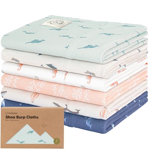 Organic Burp Cloths Baby Boy, Girl, 6-Pack Large Burping Cloths (Marine Muse) | 100% Cotton Burp Clothes for Babies, Newborns Spit Up Rags, Super Soft, Absorbent Towels, Gender Neutral, Machine Washable - color: Marine Muse, style: Shea